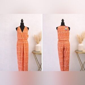 NWT - Orange & White Geometric Sleeveless Jumpsuit - Size Medium